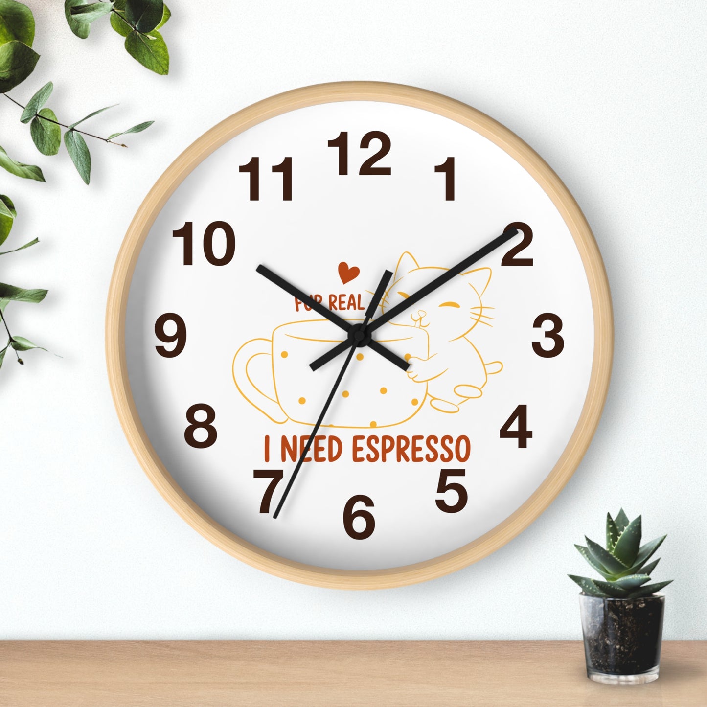 I Need Espresso Wall Clock | Cute Cat & Coffee Kitchen Decor
