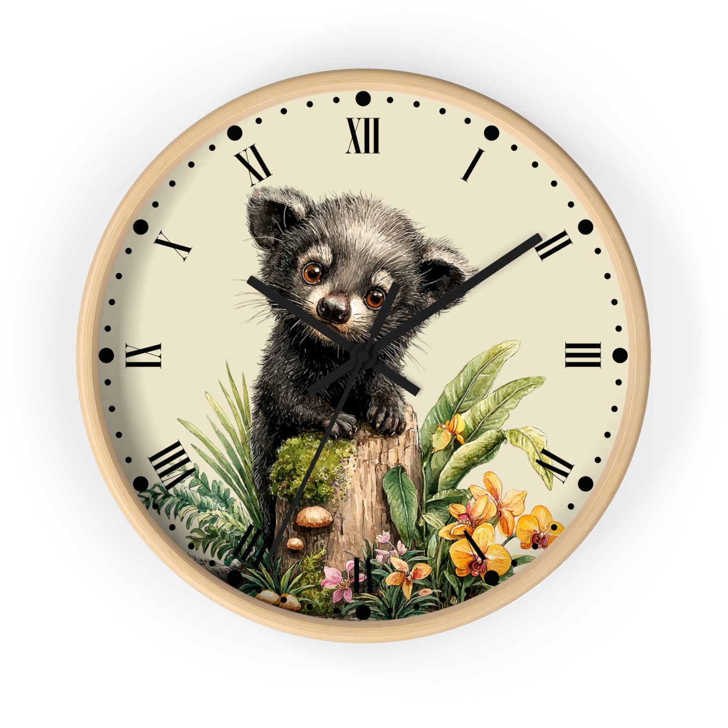 Baby Black Asian Palm Civet Wall Clock — Woodland Nursery Animal Decor