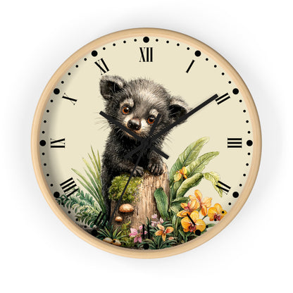 Baby Black Asian Palm Civet Wall Clock — Woodland Nursery Animal Decor
