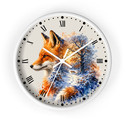 Winter Fox Wall Clock — Woodland Forest Animal Decor