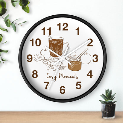 Hand Drawn Cozy Moments Wall Clock  | Autumn Spice Coffee Kitchen Decor