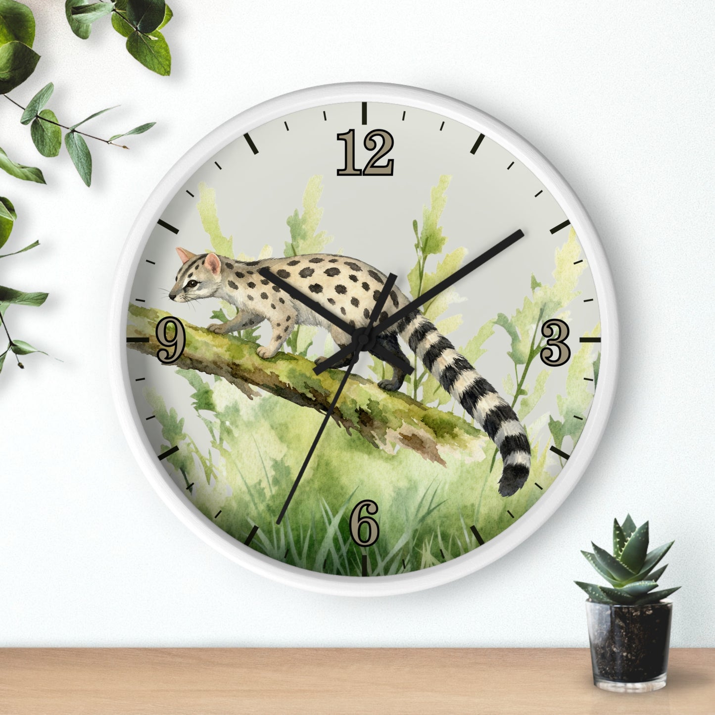 Watercolor Genet Cat Wall Clock - Safari Animal Decor