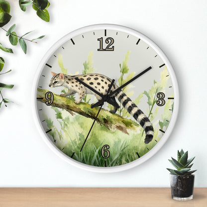 Watercolor Genet Cat Wall Clock - Safari Animal Decor