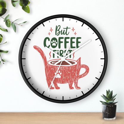 But Coffee First Cat Mug Wall Clock | Cute Cat Lover Kitchen Decor