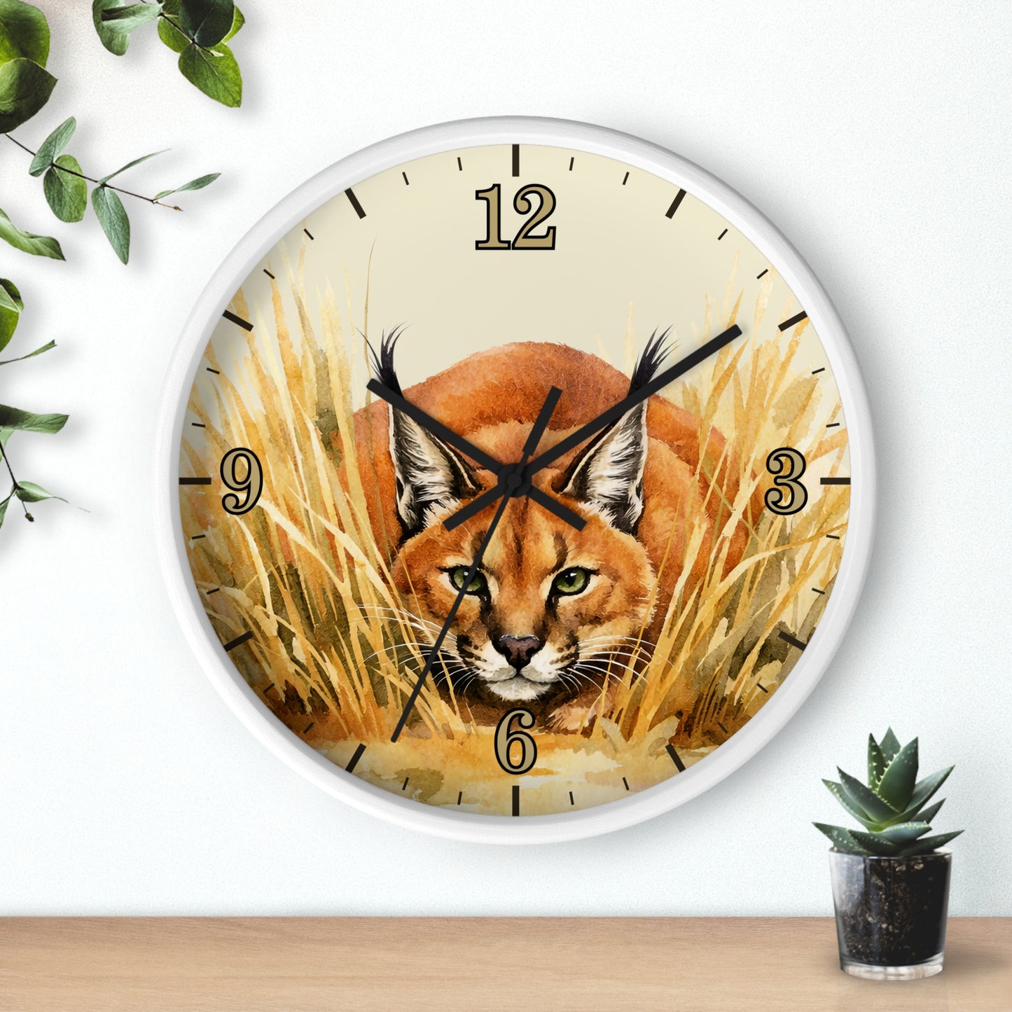 Caracal Cat Wall Clock — Wild Safari Animal Watercolor Art Decor