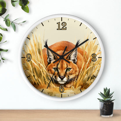 Caracal Cat Wall Clock — Wild Safari Animal Watercolor Art Decor