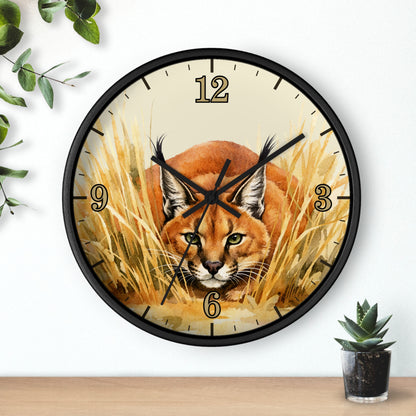 Caracal Cat Wall Clock — Wild Safari Animal Watercolor Art Decor