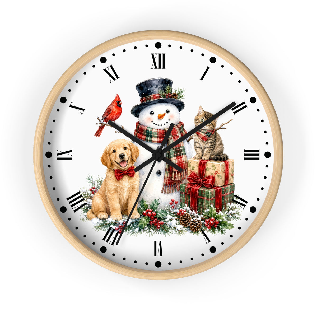 Christmas Snowman Clock — Holiday Dog & Cat Decor