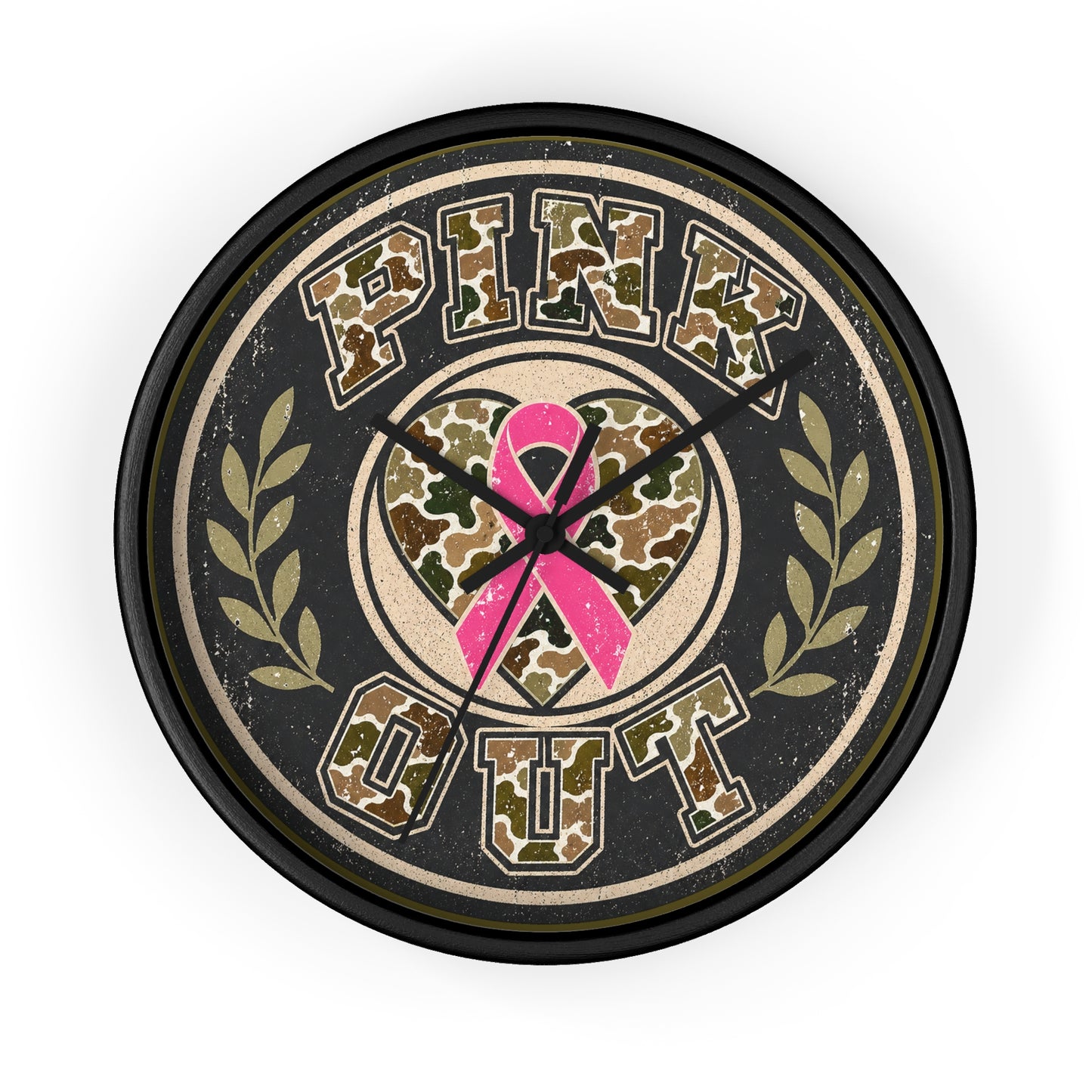 Pink Out Camo Wall Clock — Breast Cancer Awareness Ribbon Decor