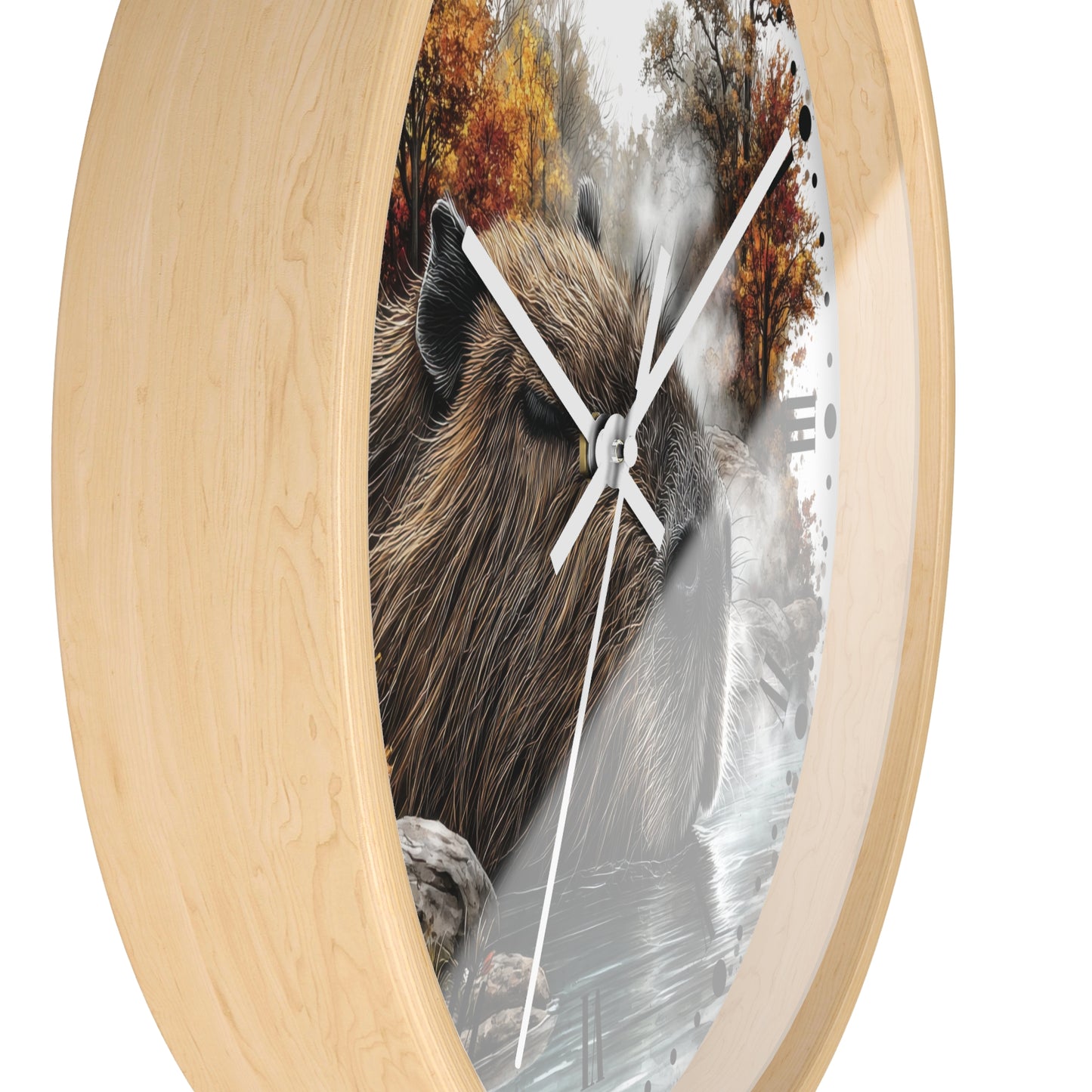 Capybara Autumn Wall Clock with Roman Numerals — Nature-Inspired Animal Decor