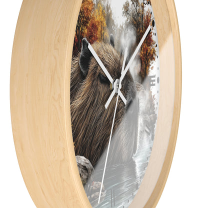 Capybara Autumn Wall Clock with Roman Numerals — Nature-Inspired Animal Decor