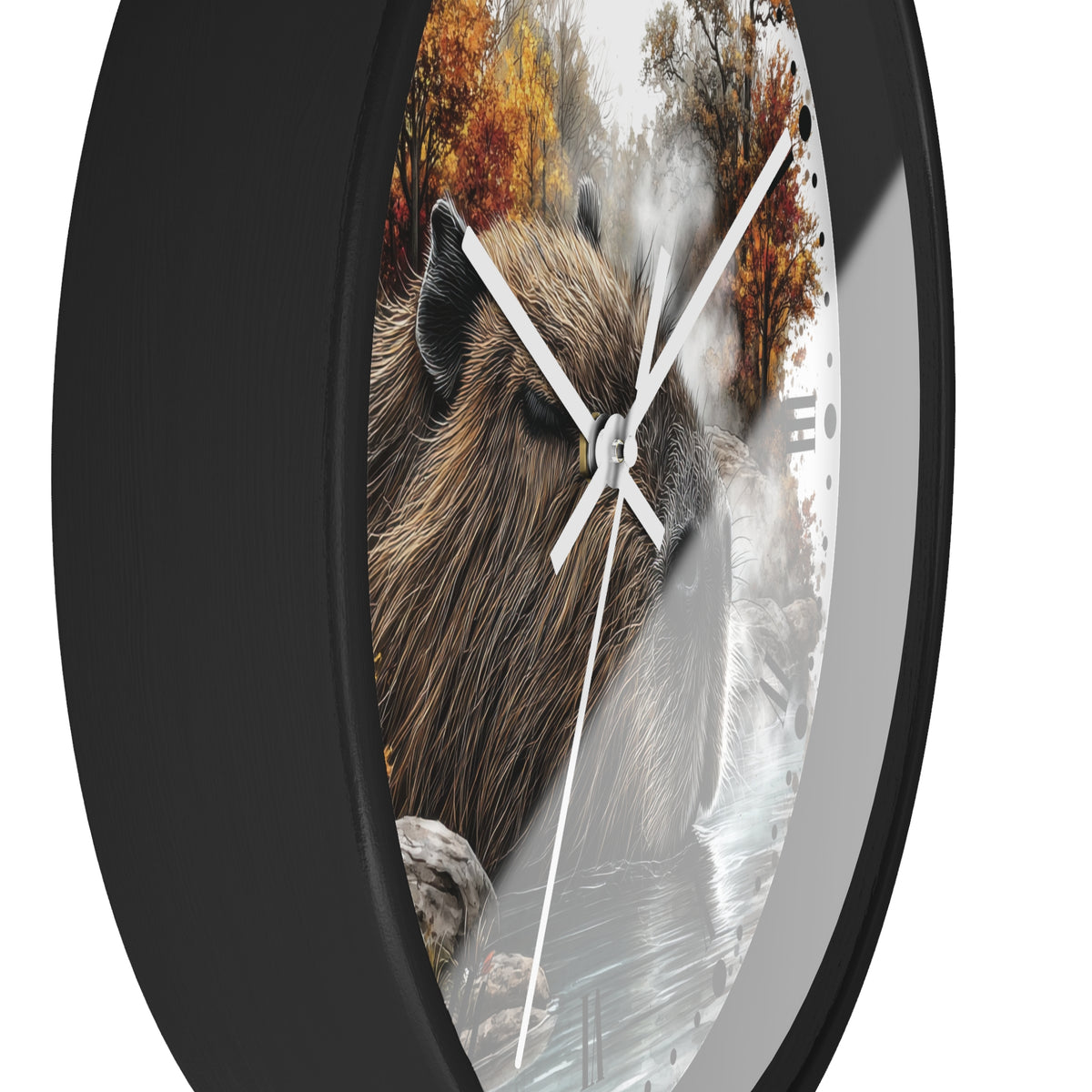 Capybara Autumn Wall Clock with Roman Numerals — Nature-Inspired Animal Decor