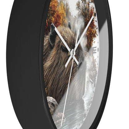 Capybara Autumn Wall Clock with Roman Numerals — Nature-Inspired Animal Decor