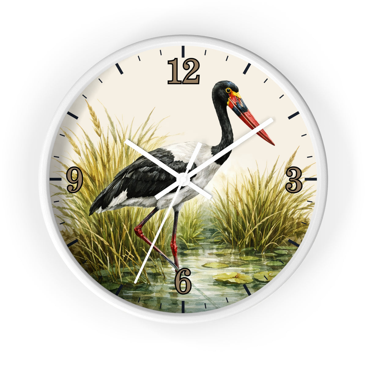Red Billed Crane Wall Clock – Vintage Marsh Bird Clock for Nature Lovers
