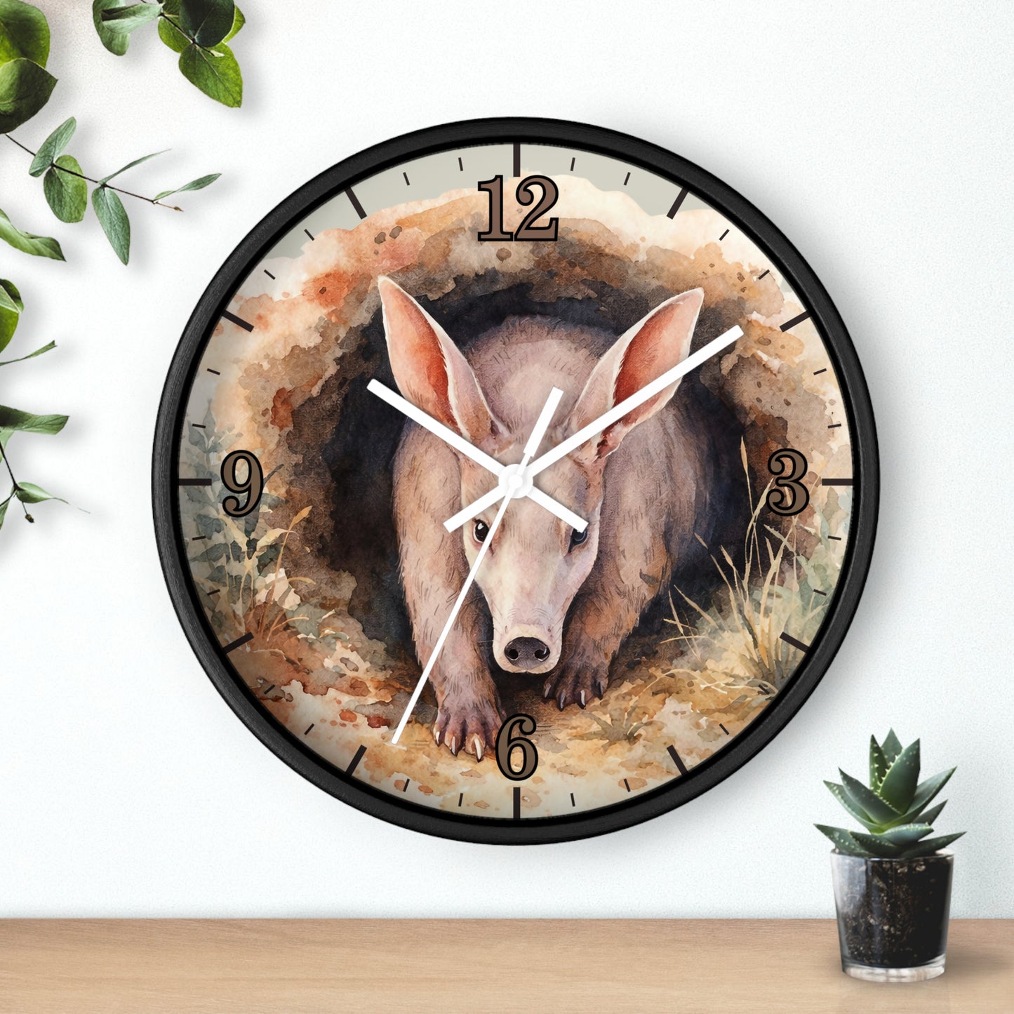 Aardvark Watercolor Wall Clock — Whimsical Safari Animal Home Decor