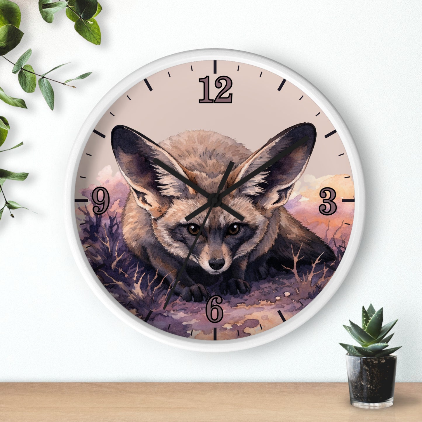 Fennec Fox Wall Clock — Desert Night Botanical Art Clock