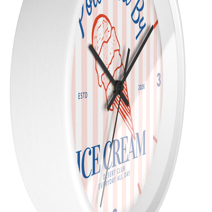 Desert Club Wall Clock | "Powered By Ice Cream" Retro Striped Dessert Kitchen Decor