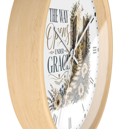 Rustic Floral Inspirational Wall Clock - "The Way Opens Under Grace"  Christian Home Decor