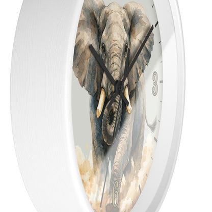 Charging Africn Elephant Wall Clock — Majestic Watercolor Safari Home Décor