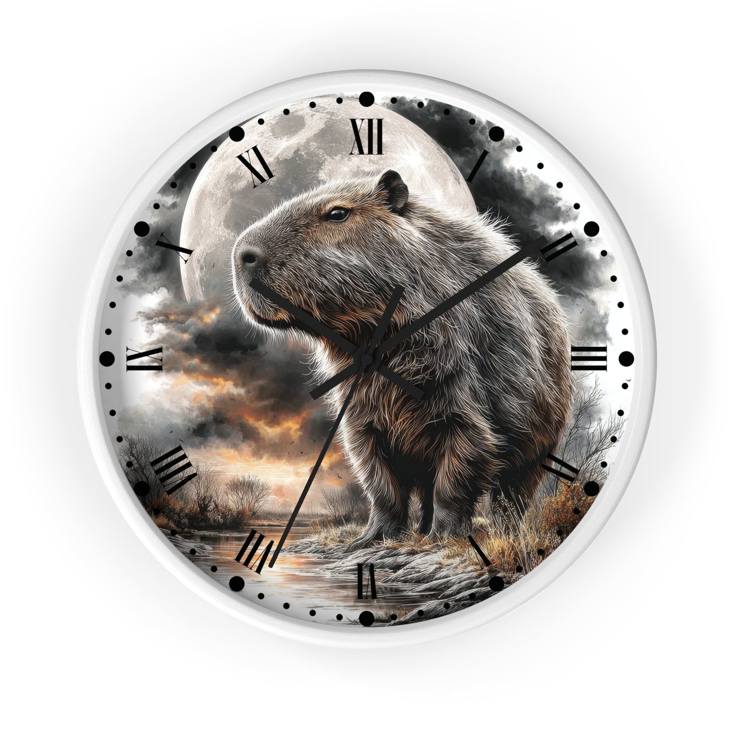 Moonlit Capybara Wall Clock — Silhouette  Forest Decor