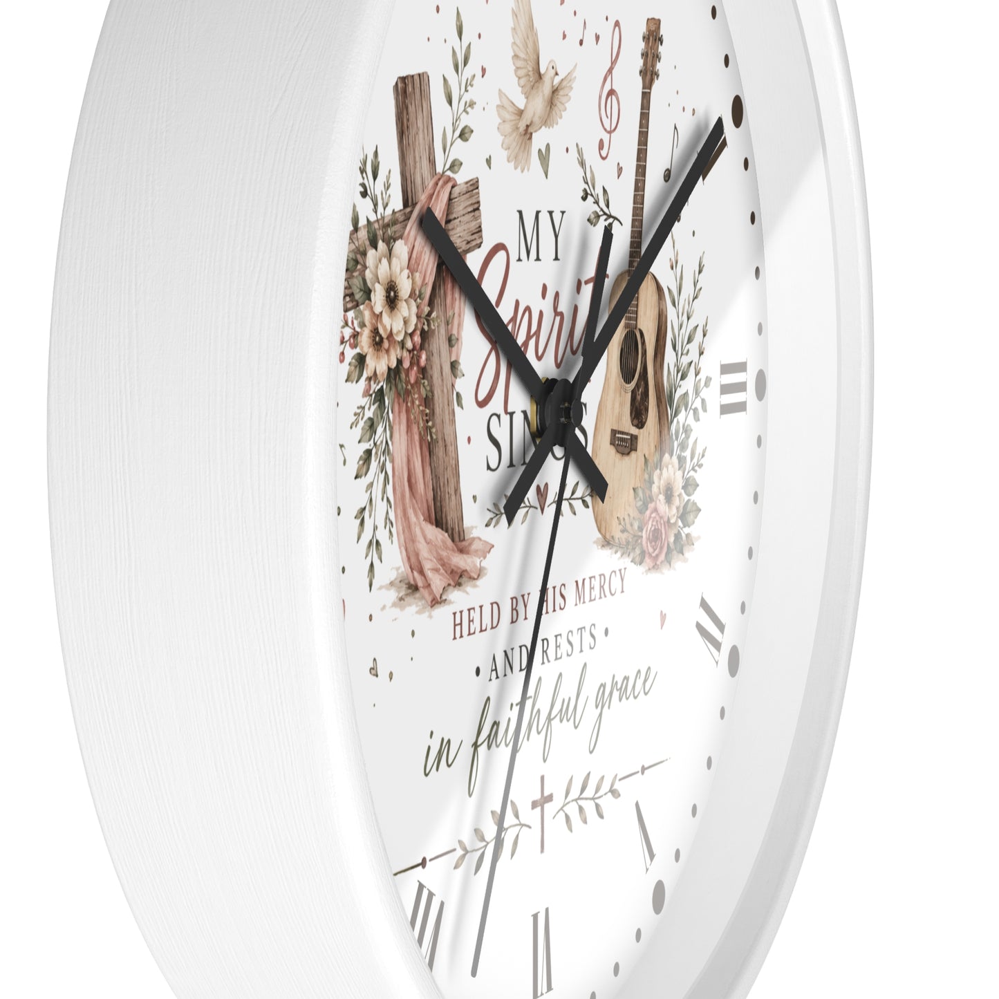 My Spirit Sings Religious Wall Clock — Faith-Inspired Guitar & Cross Home Decor