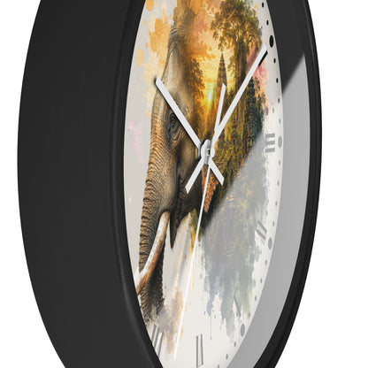 Elephant Temple Wall Clock — Watercolor Safari Home Decor