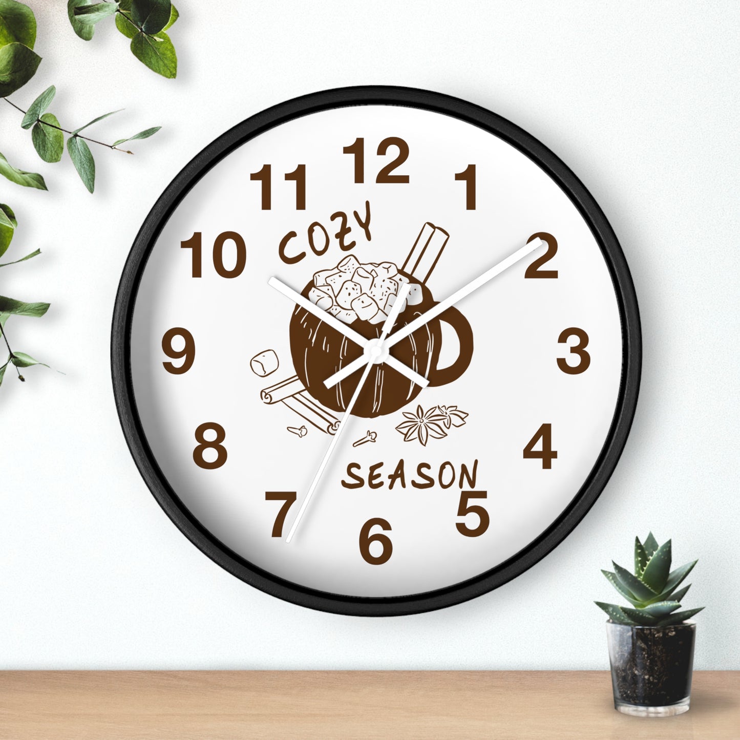 Cozy Season Pumpkin Hot Cocoa Wall Clock | Hand Drawn Fall Autumn Kitchen Decor