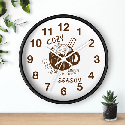 Cozy Season Pumpkin Hot Cocoa Wall Clock | Hand Drawn Fall Autumn Kitchen Decor