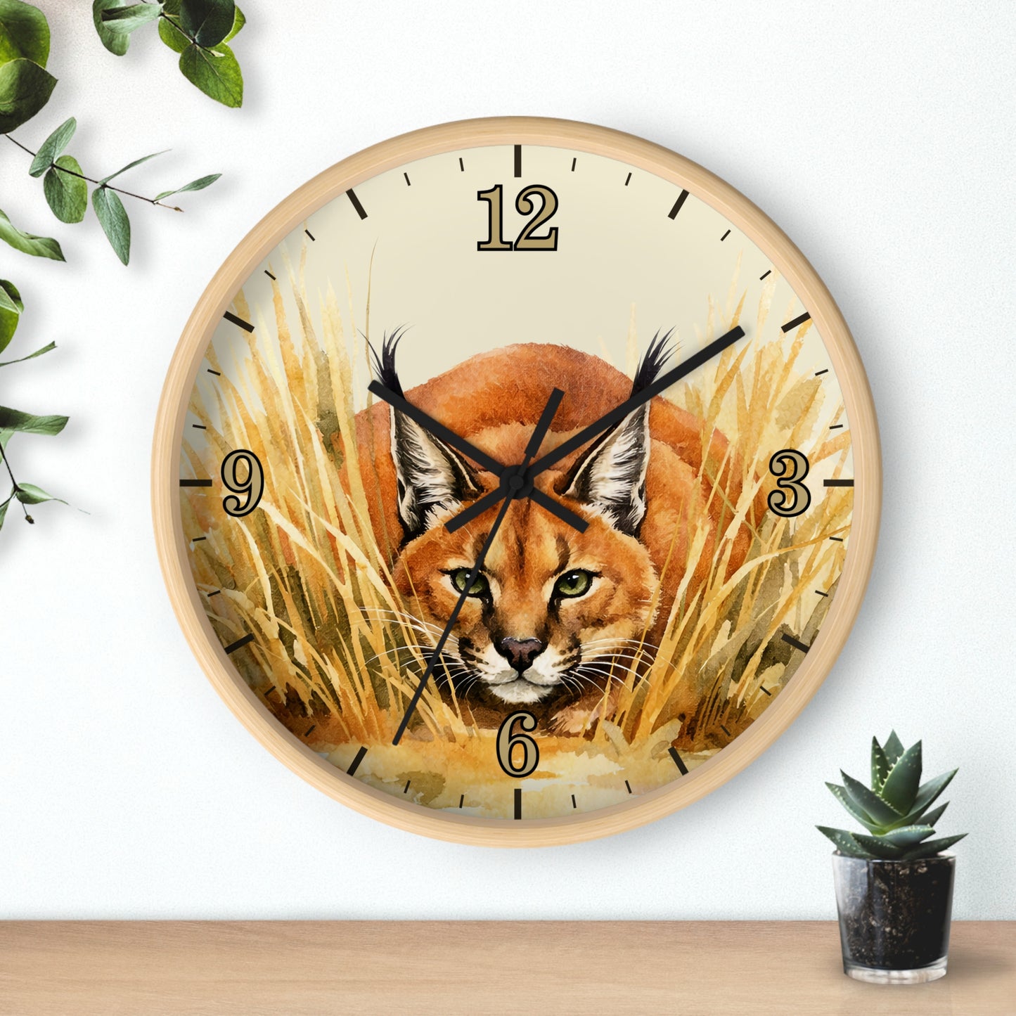 Caracal Cat Wall Clock — Wild Safari Animal Watercolor Art Decor