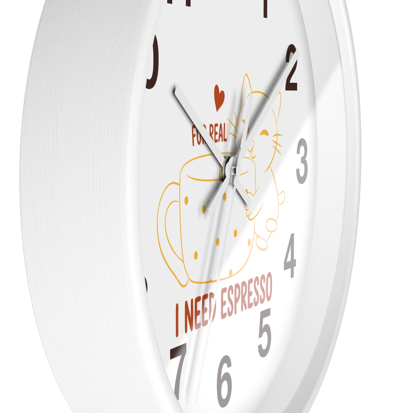 I Need Espresso Wall Clock | Cute Cat & Coffee Kitchen Decor