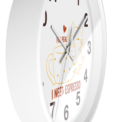 I Need Espresso Wall Clock | Cute Cat & Coffee Kitchen Decor