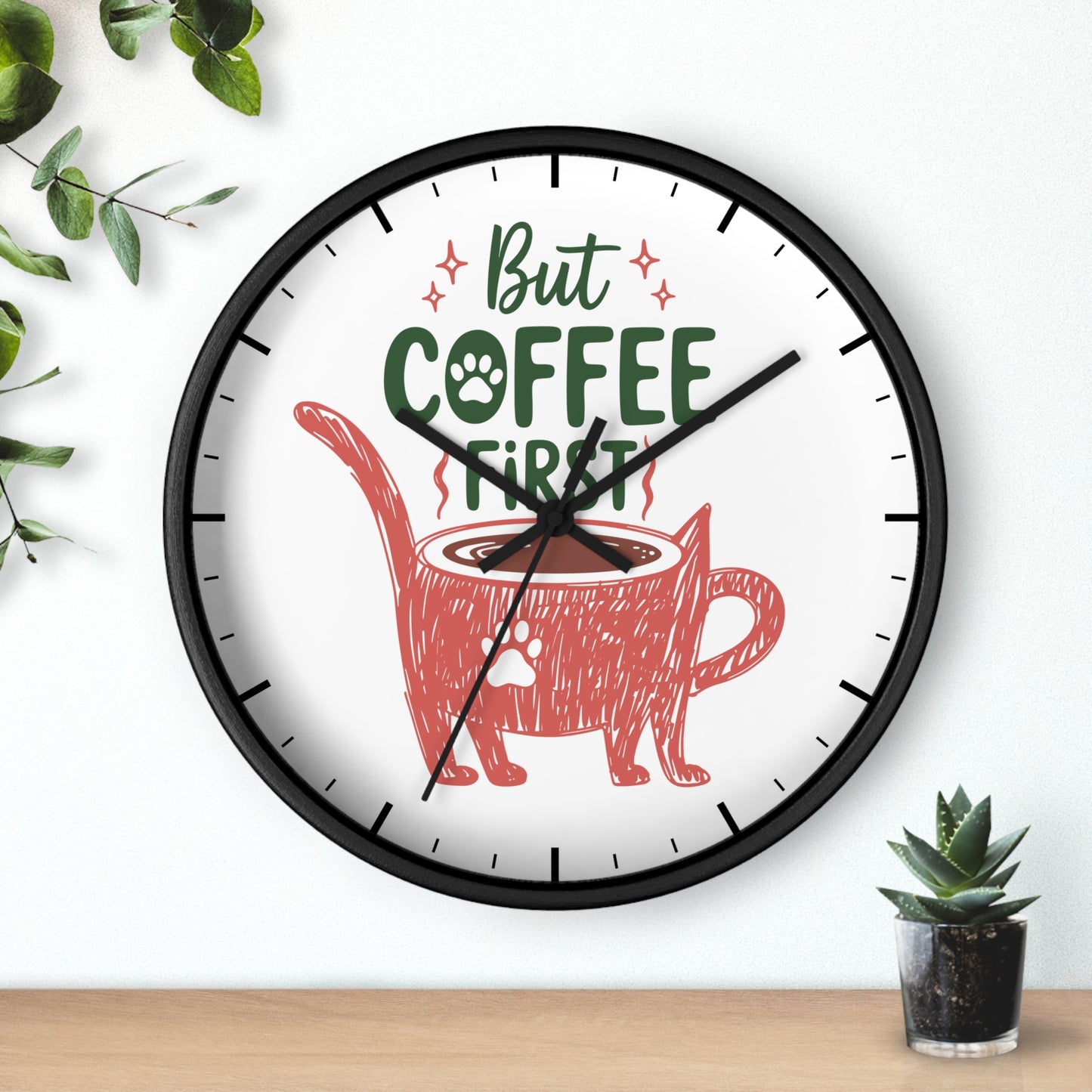 But Coffee First Cat Mug Wall Clock | Cute Cat Lover Kitchen Decor