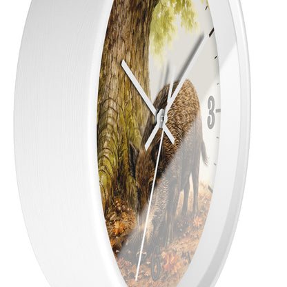 Wild Boar Forest Wall Clock — Rustic Woodland Home Decor