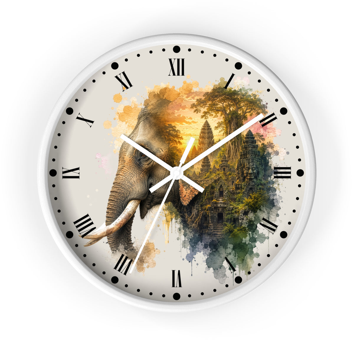 Elephant Temple Wall Clock — Watercolor Safari Home Decor