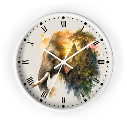 Elephant Temple Wall Clock — Watercolor Safari Home Decor