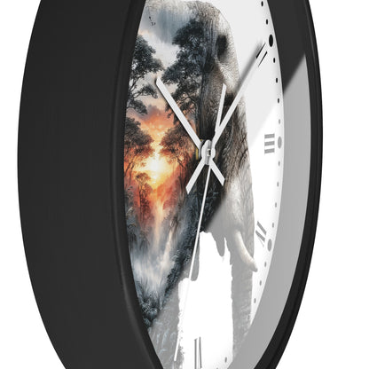 Elephant Sunset Wall Clock — Safari Silhouette Decor