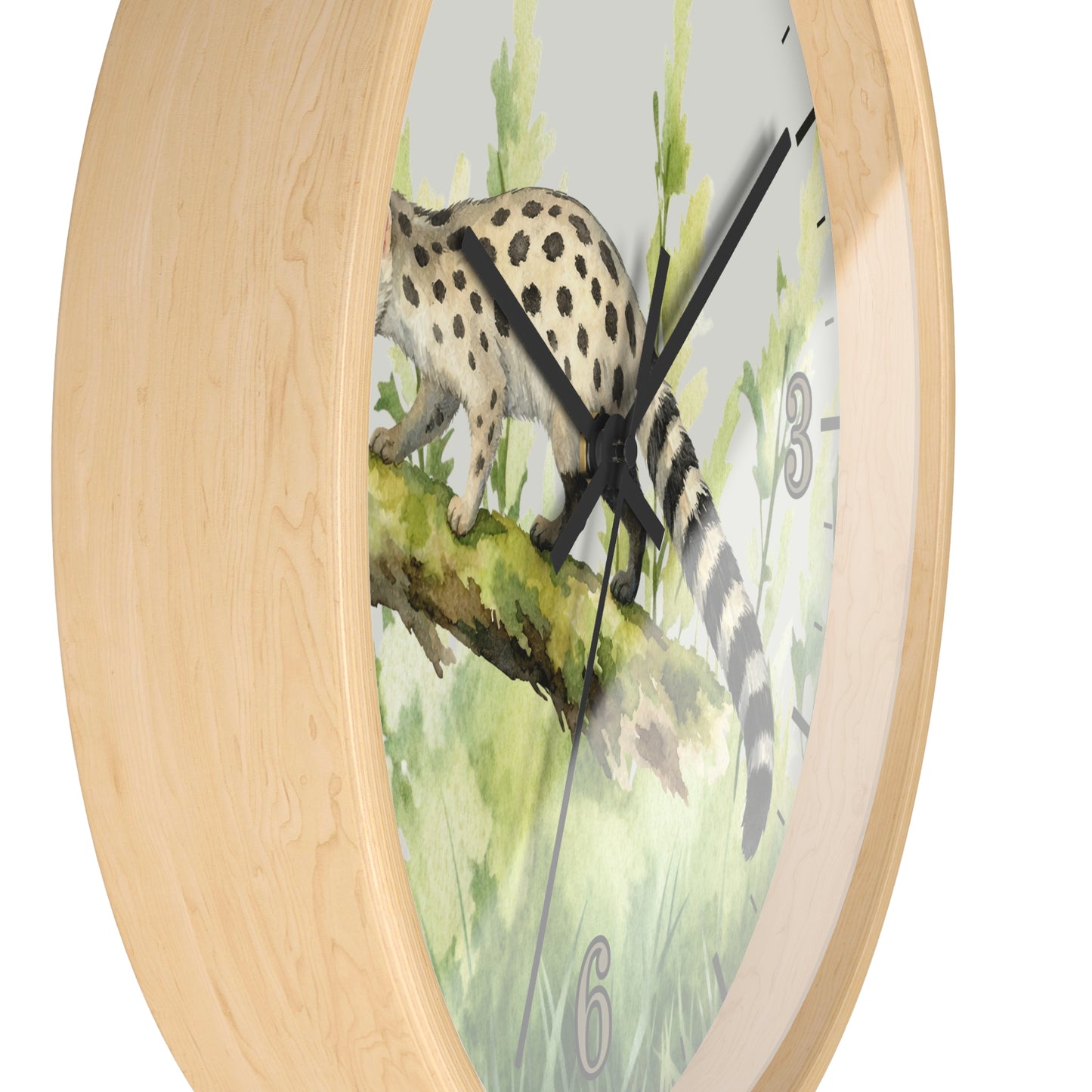Watercolor Genet Cat Wall Clock - Safari Animal Decor
