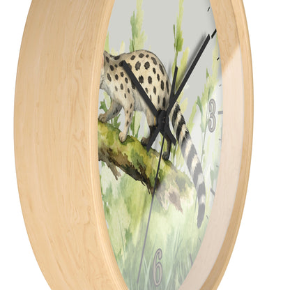 Watercolor Genet Cat Wall Clock - Safari Animal Decor