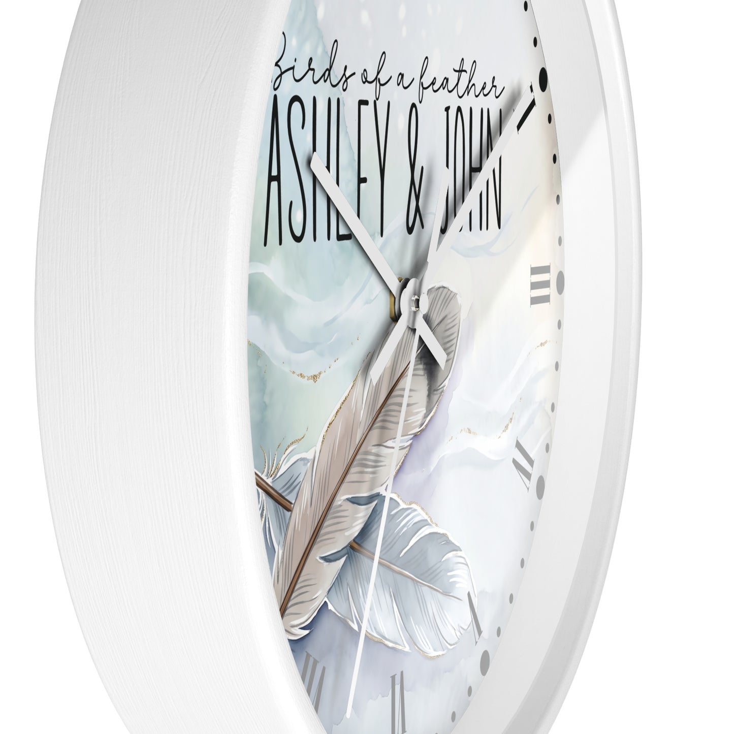 Feathered Romance Couples Wall Clock — Personalized Newly Wed Gift