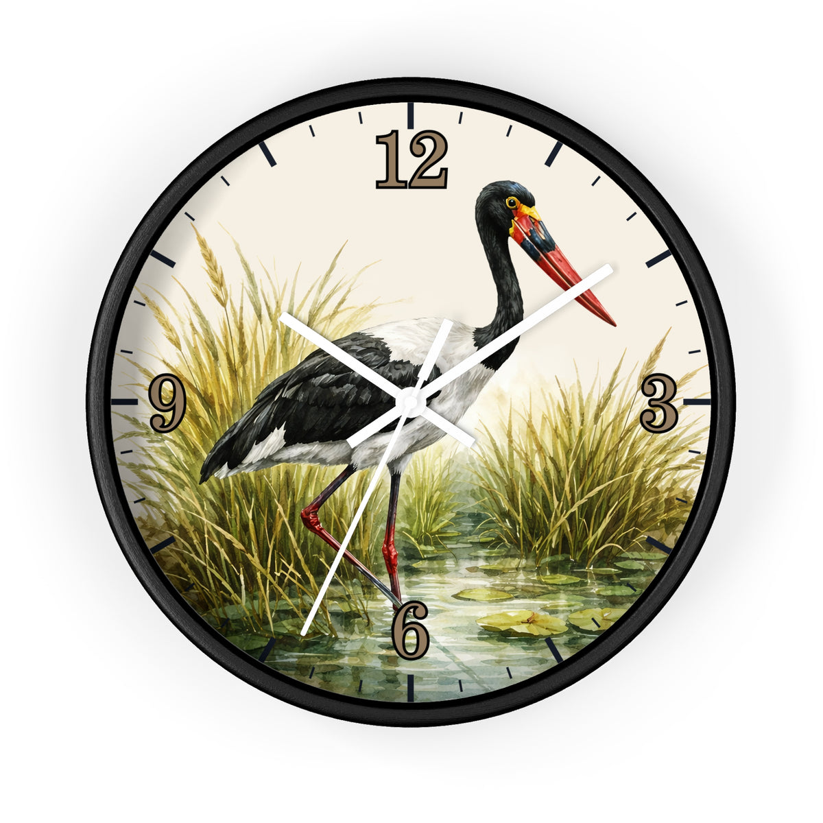 Red Billed Crane Wall Clock – Vintage Marsh Bird Clock for Nature Lovers