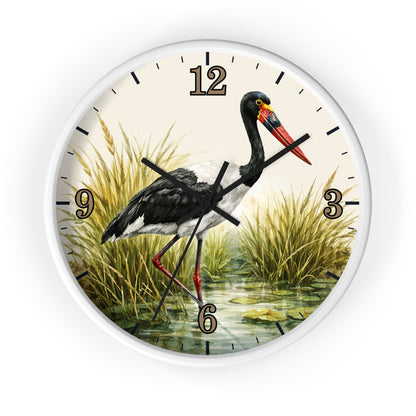Red Billed Crane Wall Clock – Vintage Marsh Bird Clock for Nature Lovers
