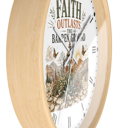 Faith Outlasts the Barren Ground Wall Clock — Rustic Desert Christian Home Decor