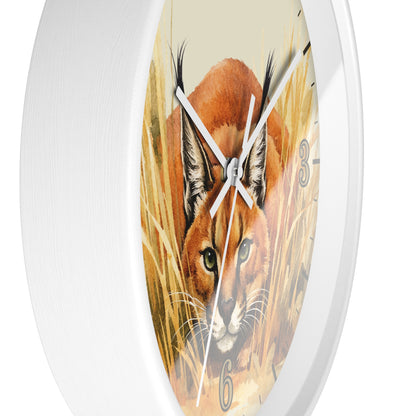 Caracal Cat Wall Clock — Wild Safari Animal Watercolor Art Decor