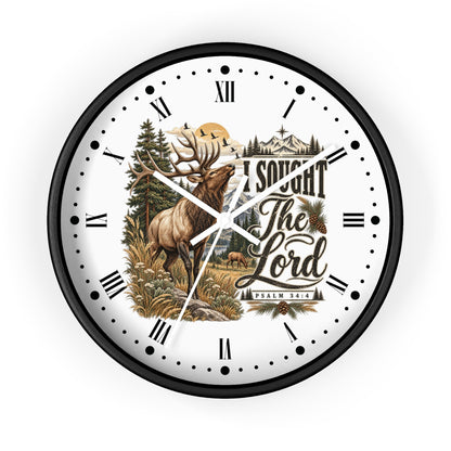 Rustic Elk Wall Clock – “I Sought The Lord” Psalm 34:4 Christian Home Decor
