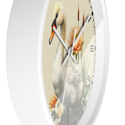 Swan Lotus Wall Clock — Vintage Floral Roman Numeral Clock