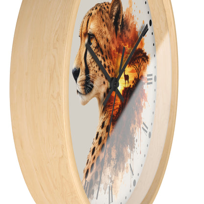 Cheetah Sunset Wall Clock — African Safari Wildlife Decor