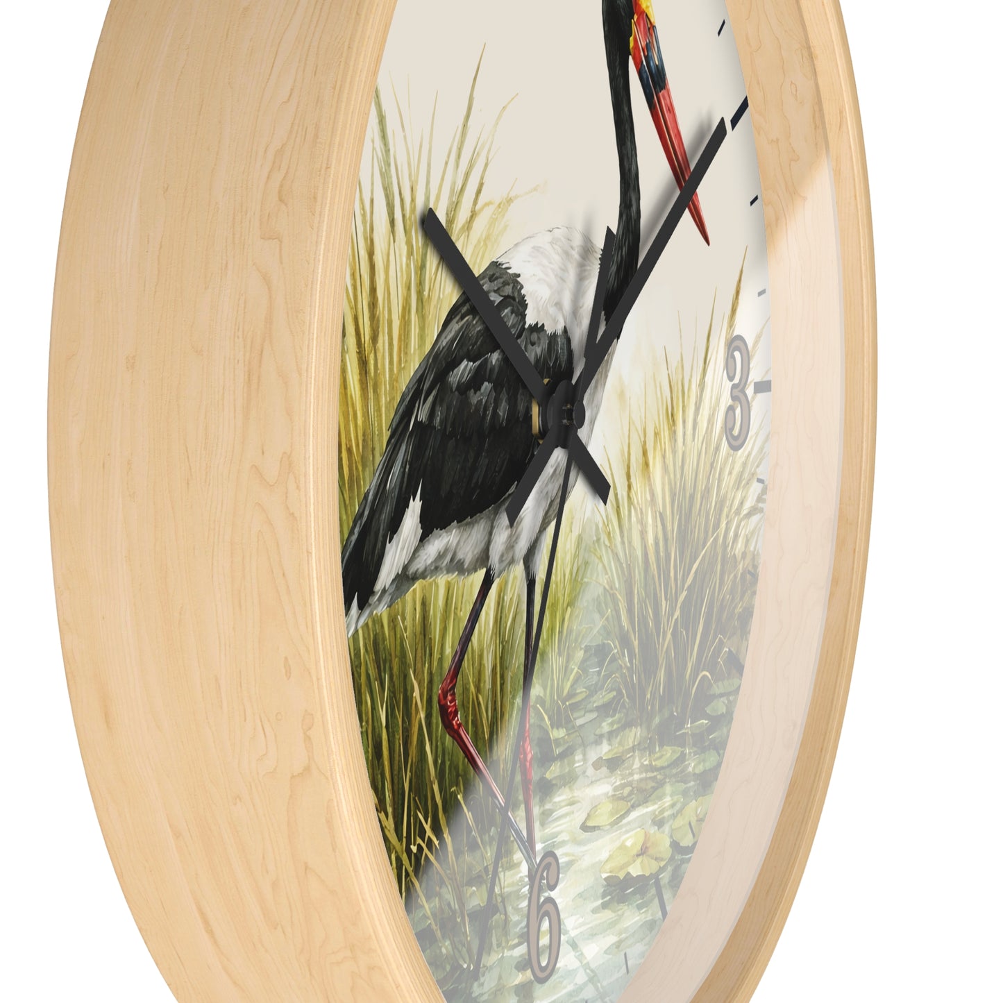 Red Billed Crane Wall Clock – Vintage Marsh Bird Clock for Nature Lovers