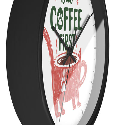But Coffee First Cat Mug Wall Clock | Cute Cat Lover Kitchen Decor