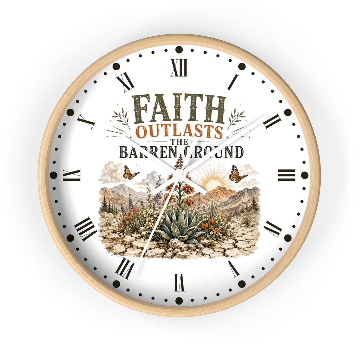 Faith Outlasts the Barren Ground Wall Clock — Rustic Desert Christian Home Decor