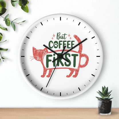 But Coffee First Coffee Cat Wall Clock | Cute Hand Drawn Kitchen Decor